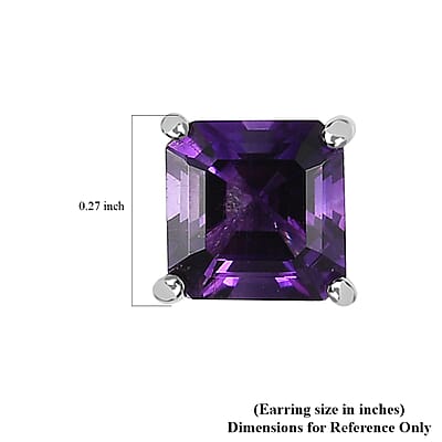 Asscher Cut Moroccan Amethyst 2.25 ctw Solitaire Stud Earrings in Platinum Over Sterling Silver