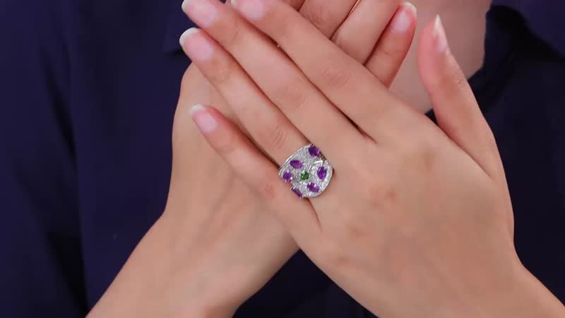 Premium Moroccan Amethyst, Multi Gemstone Ring in Platinum Over Sterling Silver (Size 6.0) 4.20 ctw