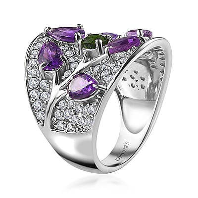 Moroccan Amethyst and Multi Gemstone Ring in Platinum Over Sterling Silver (Size 10.0) 4.20 ctw
