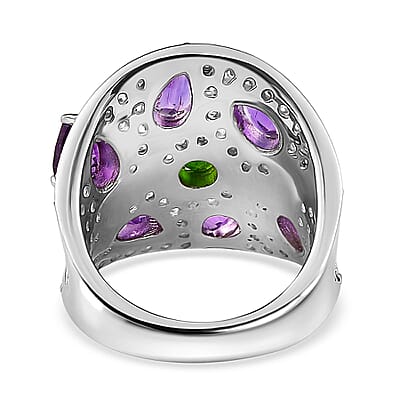 Moroccan Amethyst and Multi Gemstone Ring in Platinum Over Sterling Silver (Size 10.0) 4.20 ctw