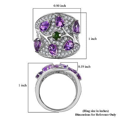 Moroccan Amethyst and Multi Gemstone Ring in Platinum Over Sterling Silver (Size 10.0) 4.20 ctw