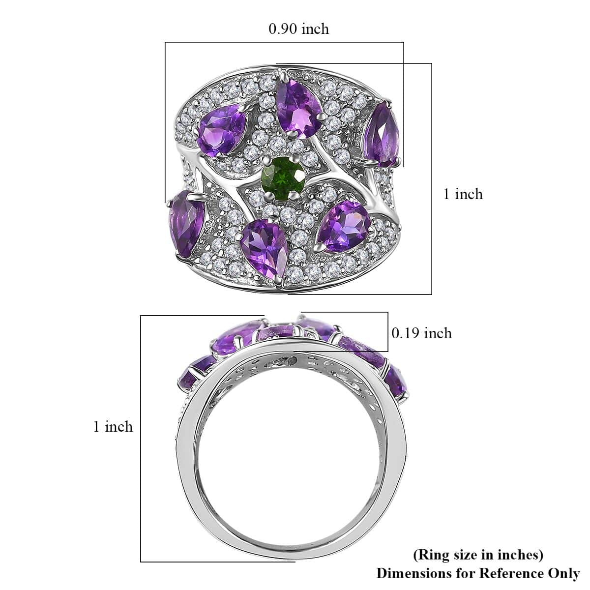 Moroccan Amethyst and Multi Gemstone Ring in Platinum Over Sterling Silver (Size 10.0) 4.20 ctw image number 5