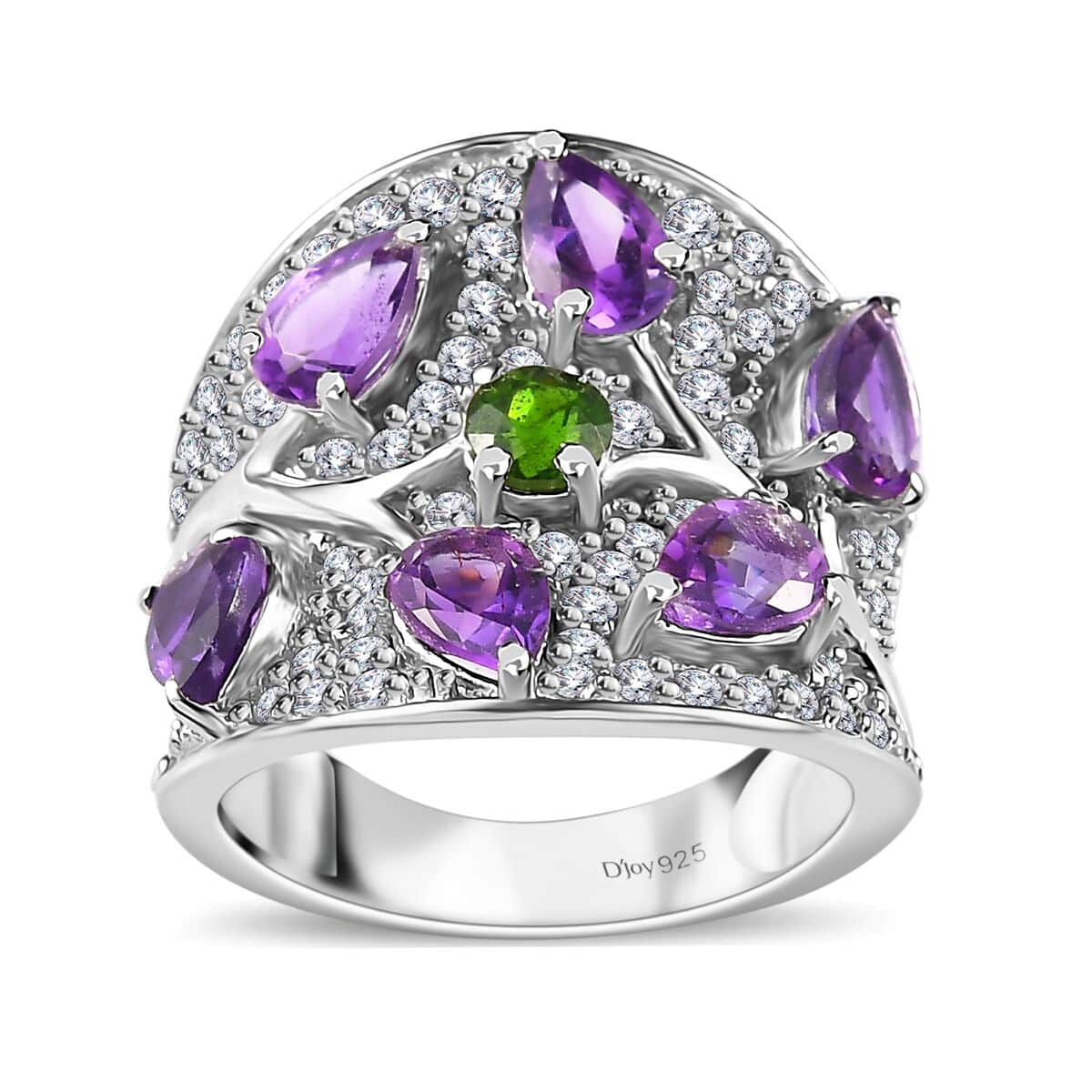 Moroccan Amethyst and Multi Gemstone Ring in Platinum Over Sterling Silver (Size 6.0) 4.20 ctw image number 0