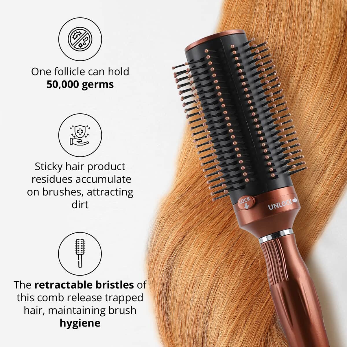 Neomi Detangler Hair Brush With Retractable Bristle Technology, Quick Clean Hair Comb For Loosening and Detangling - Brown (Patent Pending) image number 5