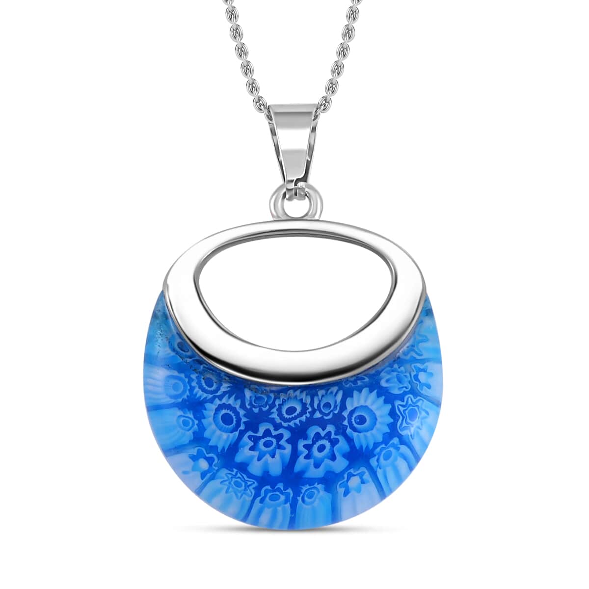 Blue Color Murano Style Necklace in Stainless Steel 24 Inches image number 0