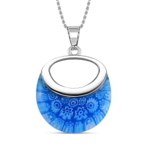 Blue Color Murano Style Necklace in Stainless Steel 24 Inches