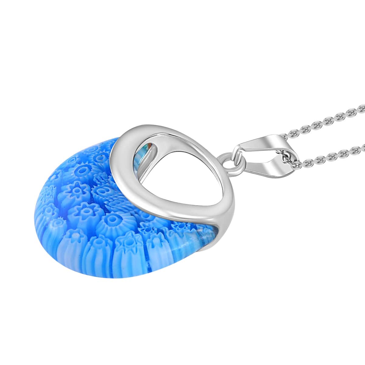 Blue Color Murano Style Necklace in Stainless Steel 24 Inches image number 3