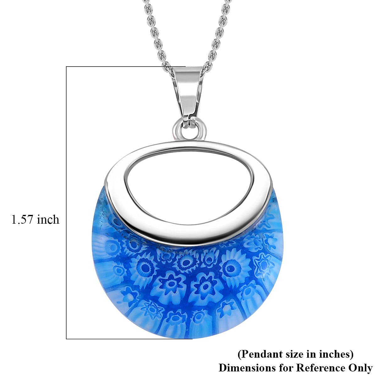 Blue Color Murano Style Necklace in Stainless Steel 24 Inches