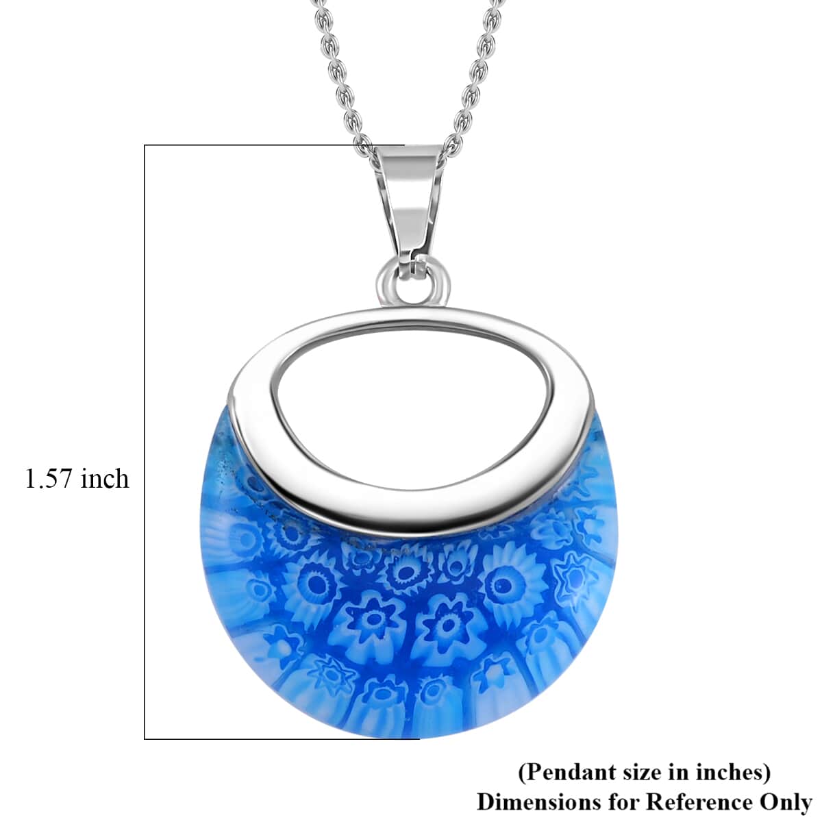 Blue Color Murano Style Necklace in Stainless Steel 24 Inches image number 6