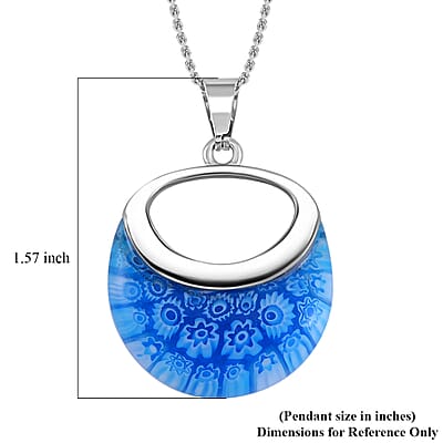 Blue Color Murano Style Necklace in Stainless Steel 24 Inches