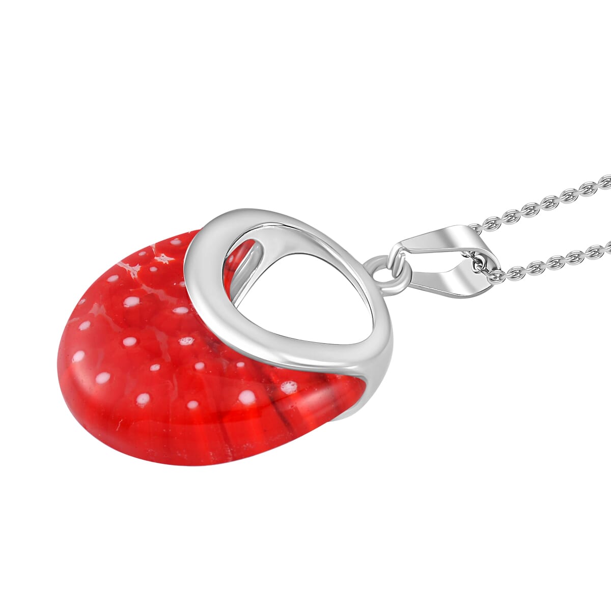 Red Color Murano Style Necklace in Stainless Steel 24 Inches image number 3