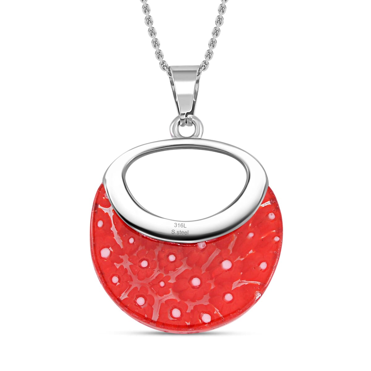 Red Color Murano Style Necklace in Stainless Steel 24 Inches image number 4