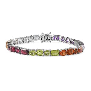 GP Royal Art Deco Collection Multi Gemstone Tennis Bracelet in Platinum Over Sterling Silver (7.25 In) 22.30 ctw