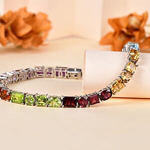GP Royal Art Deco Collection Multi Gemstone Tennis Bracelet in Platinum Over Sterling Silver (7.25 In) 22.30 ctw