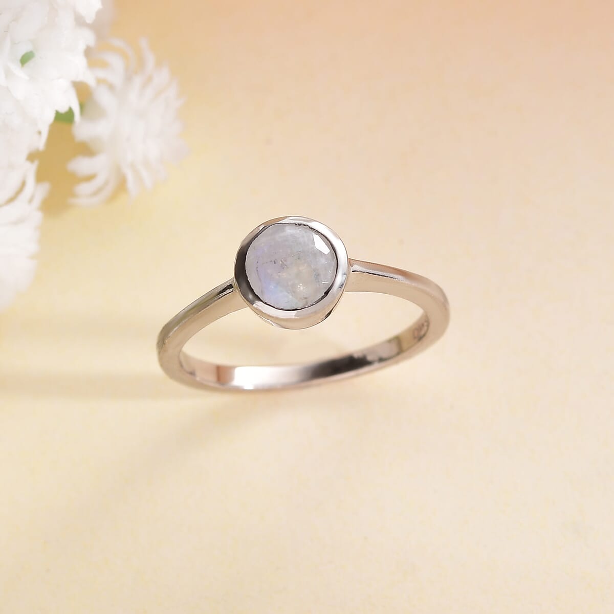 Rainbow Moonstone 0.85 ctw Ring in Platinum Over Sterling Silver (Size 5.0)  image number 1