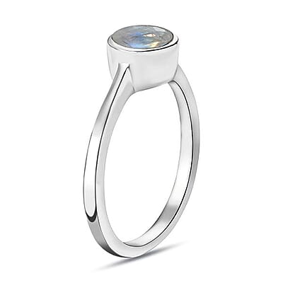 Rainbow Moonstone 0.85 ctw Ring in Platinum Over Sterling Silver (Size 5.0)
