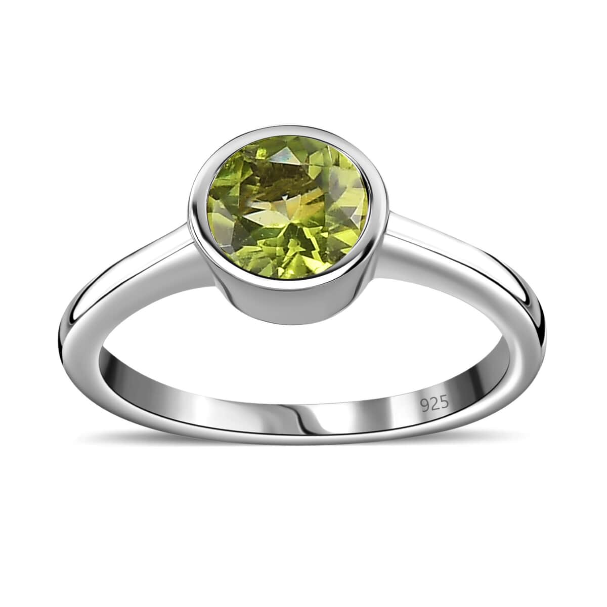 Peridot Solitaire Ring in Platinum Over Sterling Silver (Size 5) 0.85 ctw image number 0