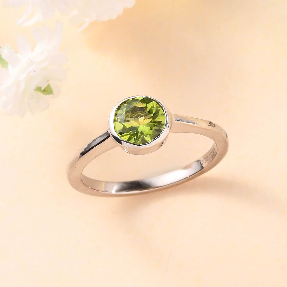 Peridot Solitaire Ring in Platinum Over Sterling Silver (Size 5) 0.85 ctw image number 1