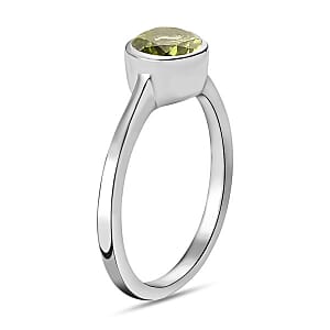 Peridot Solitaire Ring in Platinum Over Sterling Silver (Size 5) 0.85 ctw