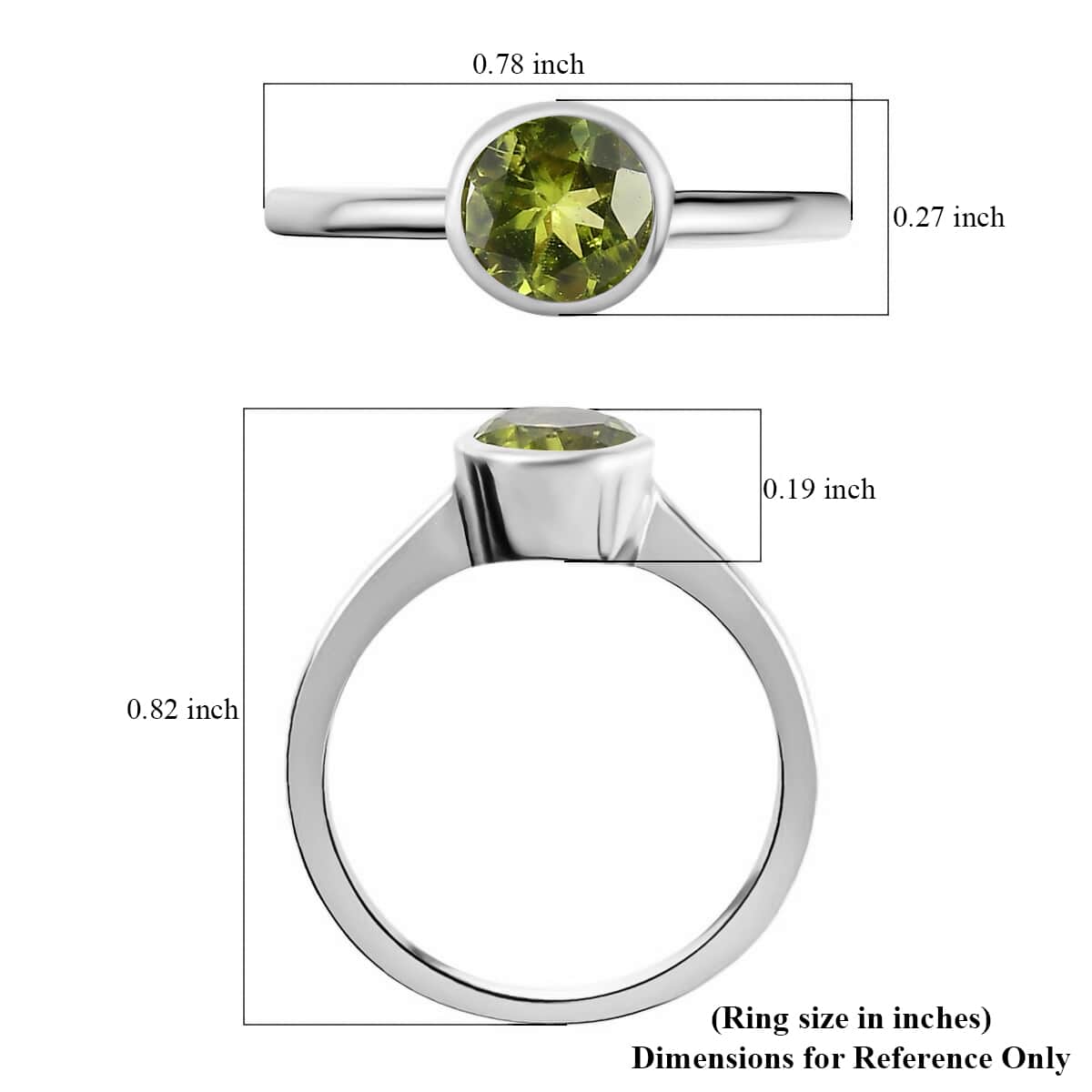 Peridot Solitaire Ring in Platinum Over Sterling Silver (Size 6.0) 0.85 ctw image number 5