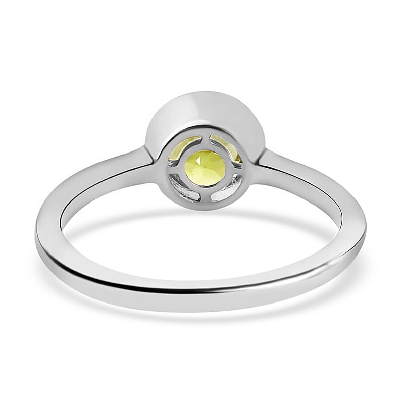 Peridot Solitaire Ring in Platinum Over Sterling Silver (Size 8.0) 0.85 ctw