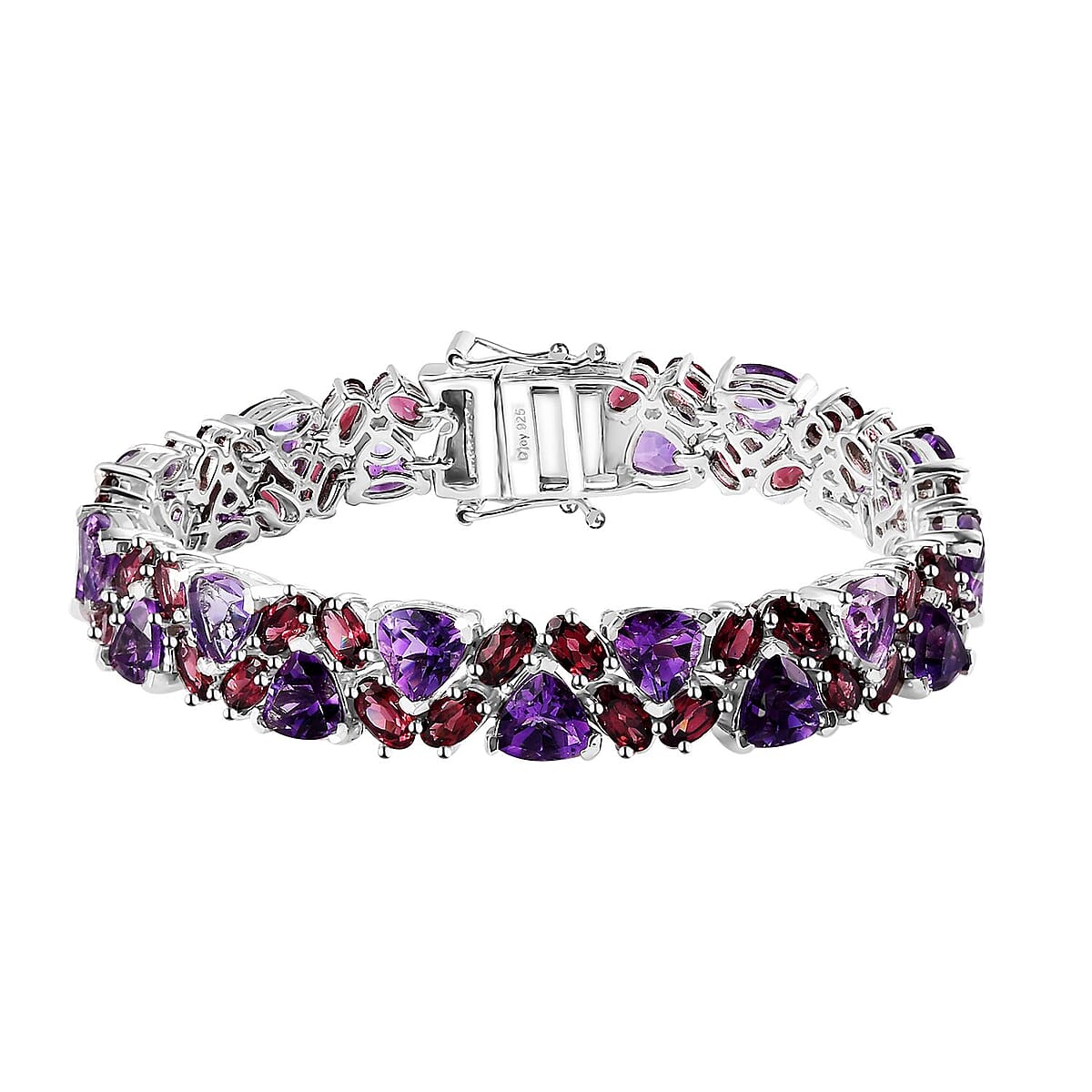 Moroccan Amethyst and Orissa Rhodolite Garnet Bracelet in Platinum Over Sterling Silver (6.50 In) 27.75 ctw image number 0