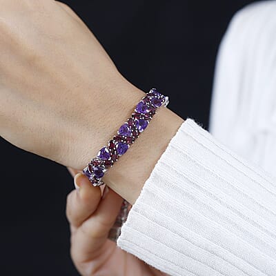 Premium Moroccan Amethyst and Orissa Rhodolite Garnet Bracelet in Platinum Over Sterling Silver (6.50 In) 27.75 ctw