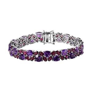 Premium Moroccan Amethyst and Orissa Rhodolite Garnet Bracelet in Platinum Over Sterling Silver (7.25 In) 31.70 ctw