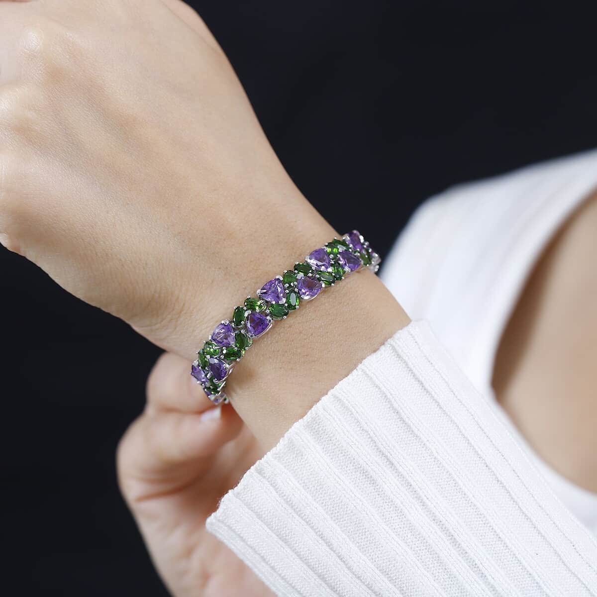 Premium Moroccan Amethyst and Chrome Diopside Bracelet in Platinum Over Sterling Silver (6.50 In) 24.75 ctw image number 2