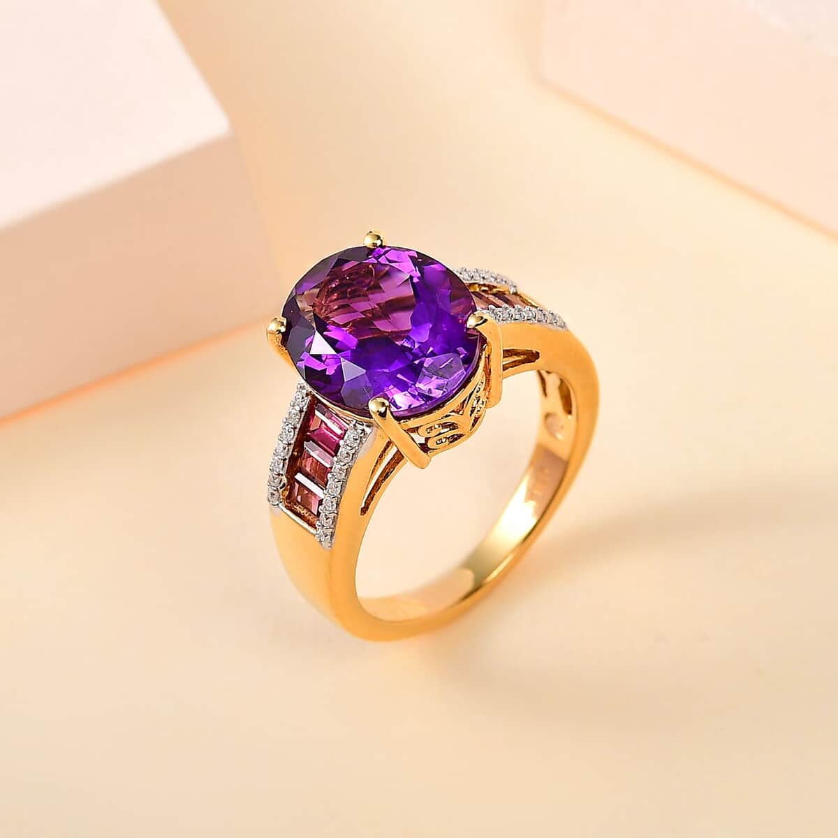 AAA Moroccan Amethyst and Multi Gemstone Ring in Vermeil Yellow Gold Over Sterling Silver (Size 10.0) 5.30 ctw image number 1