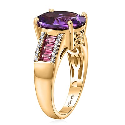AAA Moroccan Amethyst and Multi Gemstone Ring in Vermeil Yellow Gold Over Sterling Silver (Size 10.0) 5.30 ctw