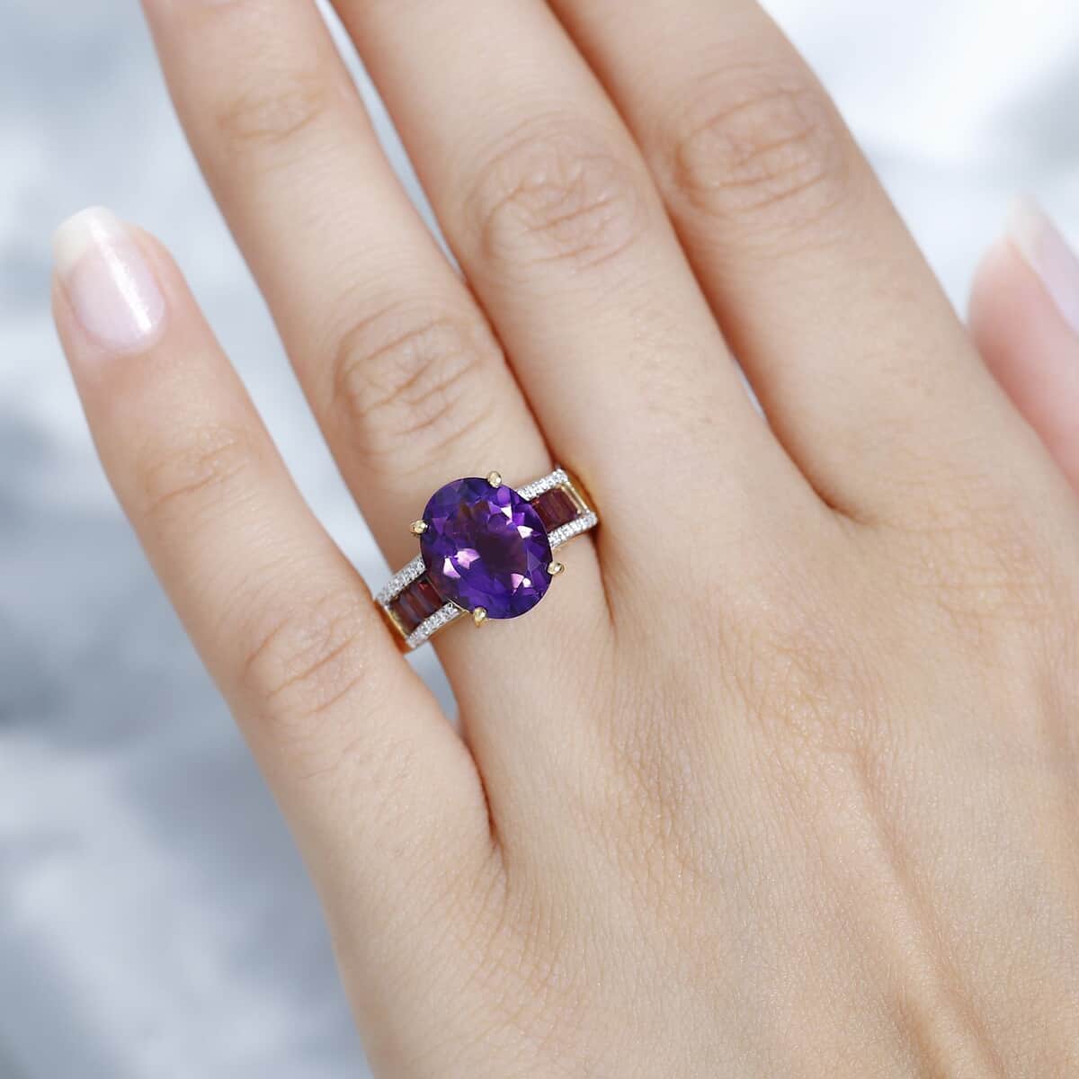 AAA Moroccan Amethyst and Multi Gemstone Ring in Vermeil Yellow Gold Over Sterling Silver (Size 11.0) 5.30 ctw image number 2