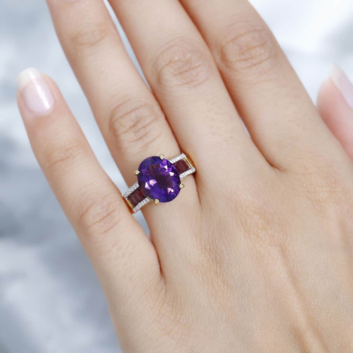 AAA Moroccan Amethyst and Multi Gemstone Ring in Vermeil Yellow Gold Over Sterling Silver (Size 6.0) 5.30 ctw image number 2