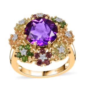 Moroccan Amethyst and Multi Gemstone Floral Ring in Vermeil Yellow Gold Over Sterling Silver (Size 10.0) 5.25 ctw