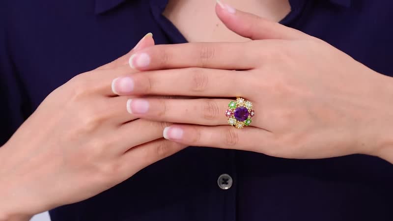 Premium Moroccan Amethyst and Multi Gemstone Cluster Ring in Vermeil Yellow Gold Over Sterling Silver (Size 10.0) 5.25 ctw