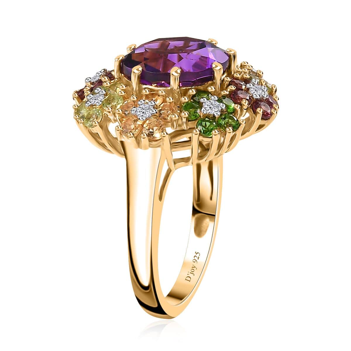 Moroccan Amethyst and Multi Gemstone Floral Ring in Vermeil Yellow Gold Over Sterling Silver (Size 10.0) 5.25 ctw image number 3