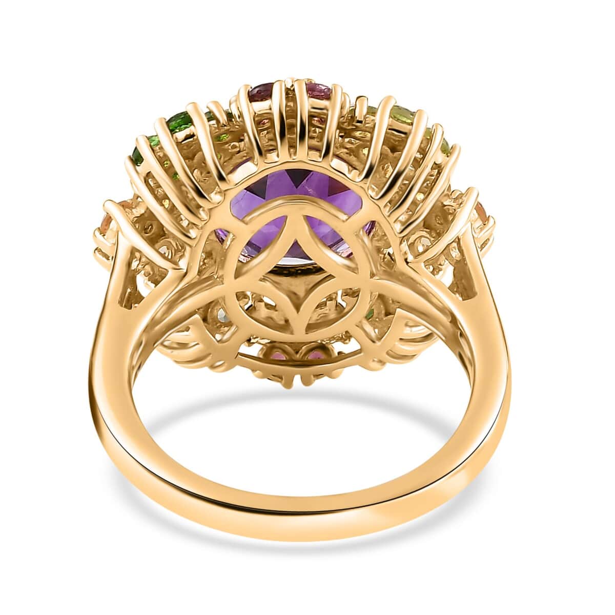 Moroccan Amethyst and Multi Gemstone Floral Ring in Vermeil Yellow Gold Over Sterling Silver (Size 10.0) 5.25 ctw image number 4