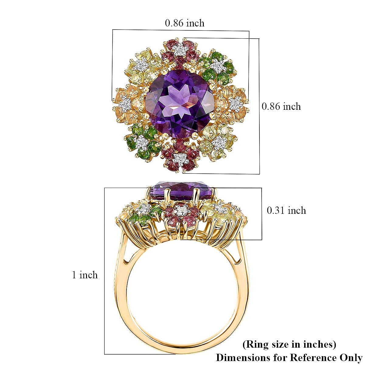 Moroccan Amethyst and Multi Gemstone Floral Ring in Vermeil Yellow Gold Over Sterling Silver (Size 10.0) 5.25 ctw