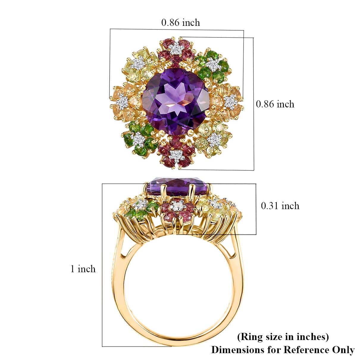 Moroccan Amethyst and Multi Gemstone Floral Ring in Vermeil Yellow Gold Over Sterling Silver (Size 10.0) 5.25 ctw image number 5