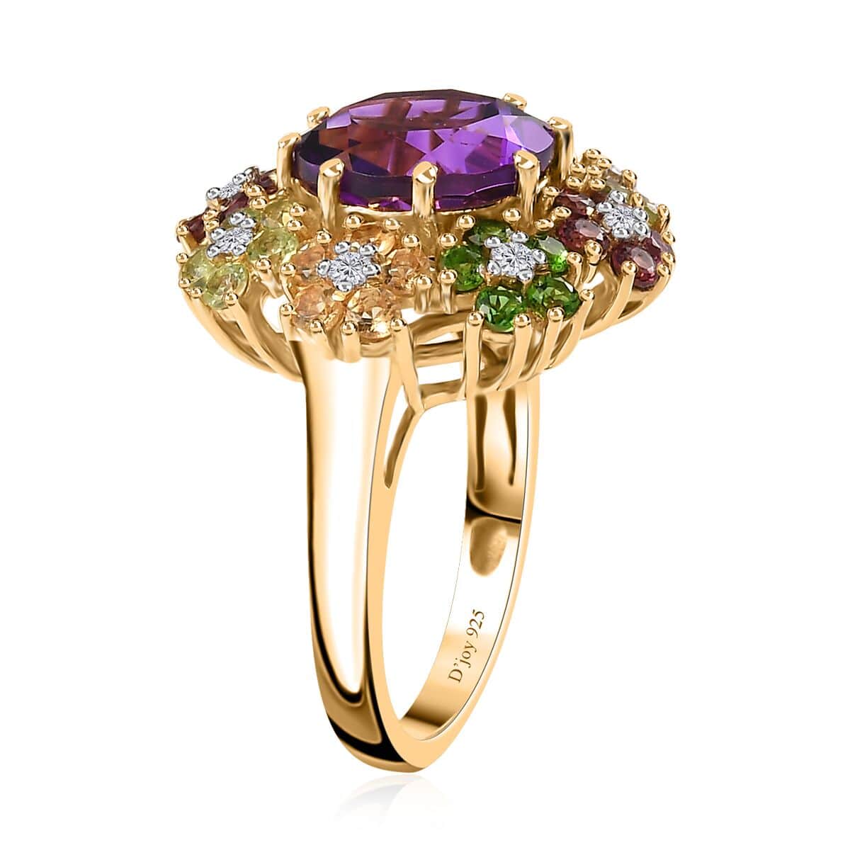 Moroccan Amethyst and Multi Gemstone Floral Ring in Vermeil Yellow Gold Over Sterling Silver (Size 6.0) 5.25 ctw image number 3