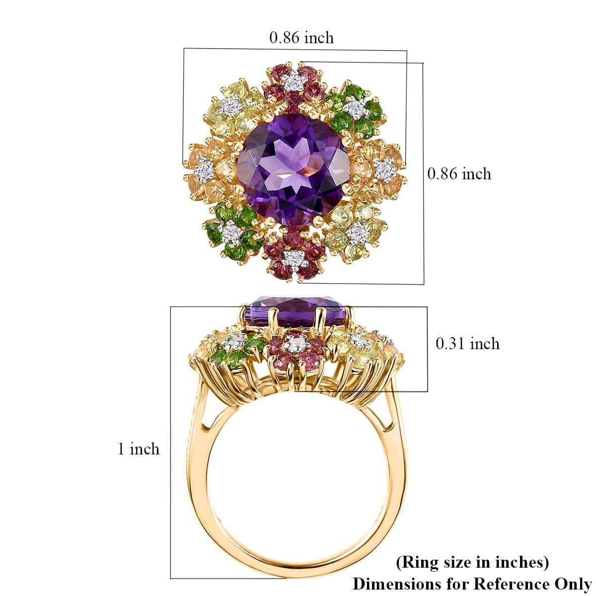 Moroccan Amethyst and Multi Gemstone Floral Ring in Vermeil Yellow Gold Over Sterling Silver (Size 7.0) 5.25 ctw image number 5