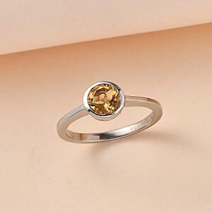 Brazilian Citrine Solitaire Ring in Platinum Over Sterling Silver (Size 5) 0.80 ctw