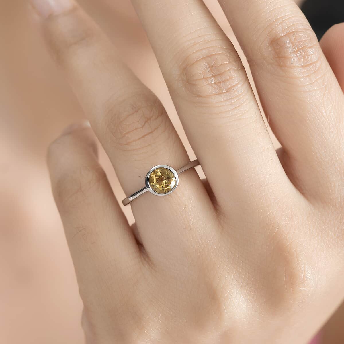 Brazilian Citrine Solitaire Ring in Platinum Over Sterling Silver (Size 5) 0.80 ctw image number 2