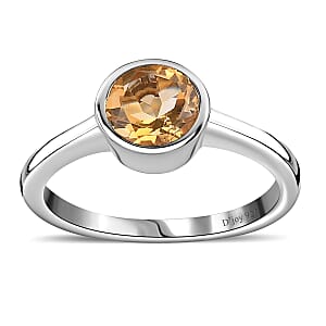 Brazilian Citrine Solitaire Ring in Platinum Over Sterling Silver (Size 8.0) 0.80 ctw