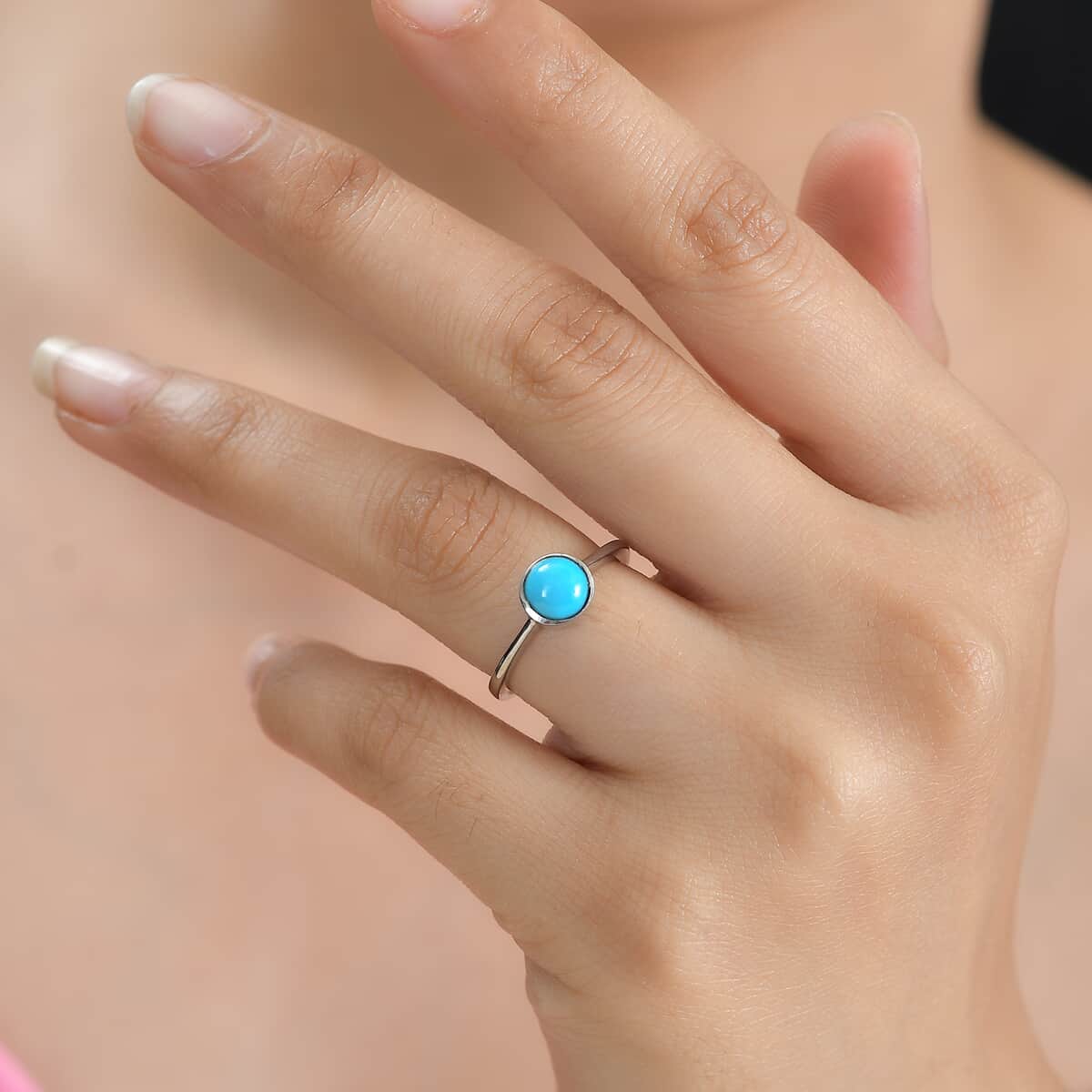 Sleeping Beauty Turquoise Solitaire Ring in Platinum Over Sterling Silver (Size 5) 0.85 ctw image number 2