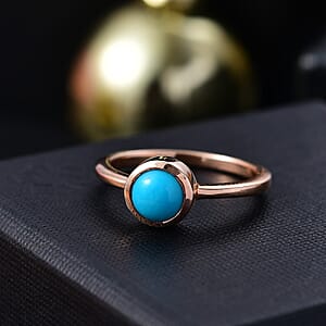 Sleeping Beauty Turquoise 0.75 ctw Solitaire Ring in Vermeil Rose Gold Sterling Silver (Size 6.0)
