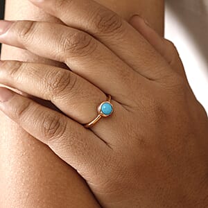Sleeping Beauty Turquoise 0.75 ctw Solitaire Ring in Vermeil Rose Gold Sterling Silver (Size 6.0)