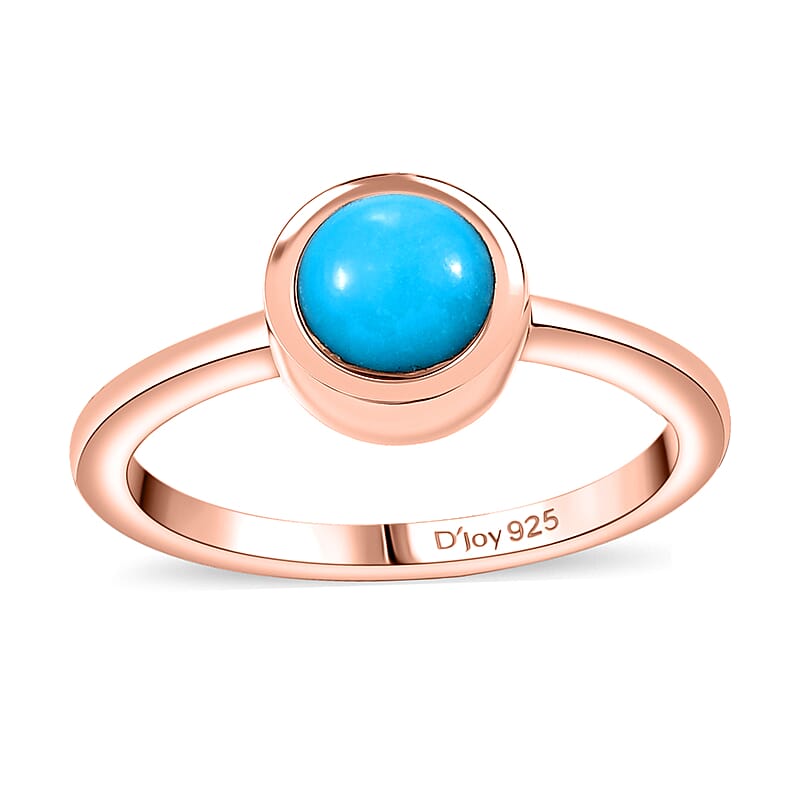 Sleeping Beauty Turquoise 0.75 ctw Solitaire Ring in Vermeil Rose Gold Sterling Silver (Size 7.0)