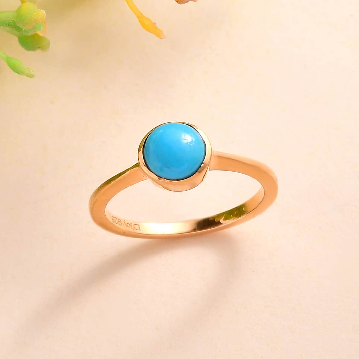 Sleeping Beauty Turquoise Solitaire Ring in Vermeil Yellow Gold Over Sterling Silver (Size 6.0) 0.85 ctw image number 1