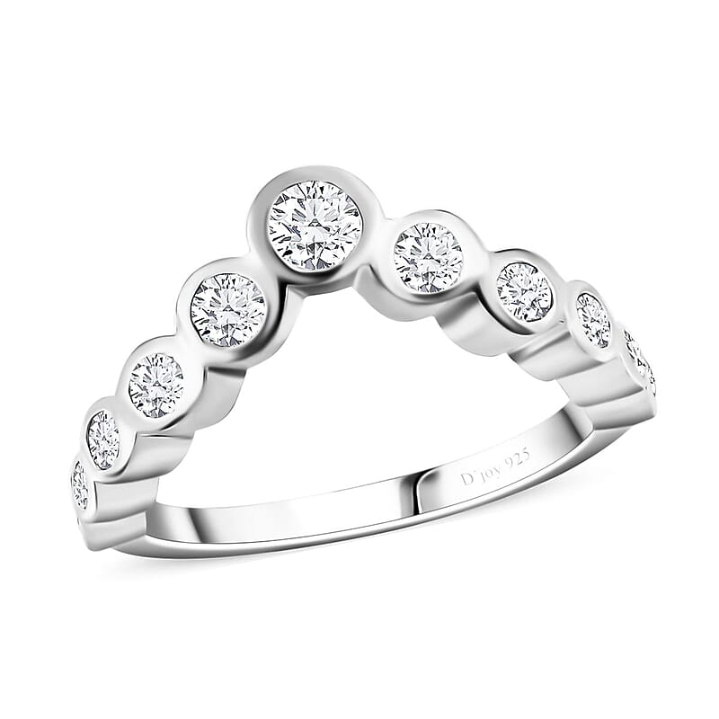 Moissanite Wishbone Ring in Platinum Over Sterling Silver (Size 6.0) 0.80 ctw